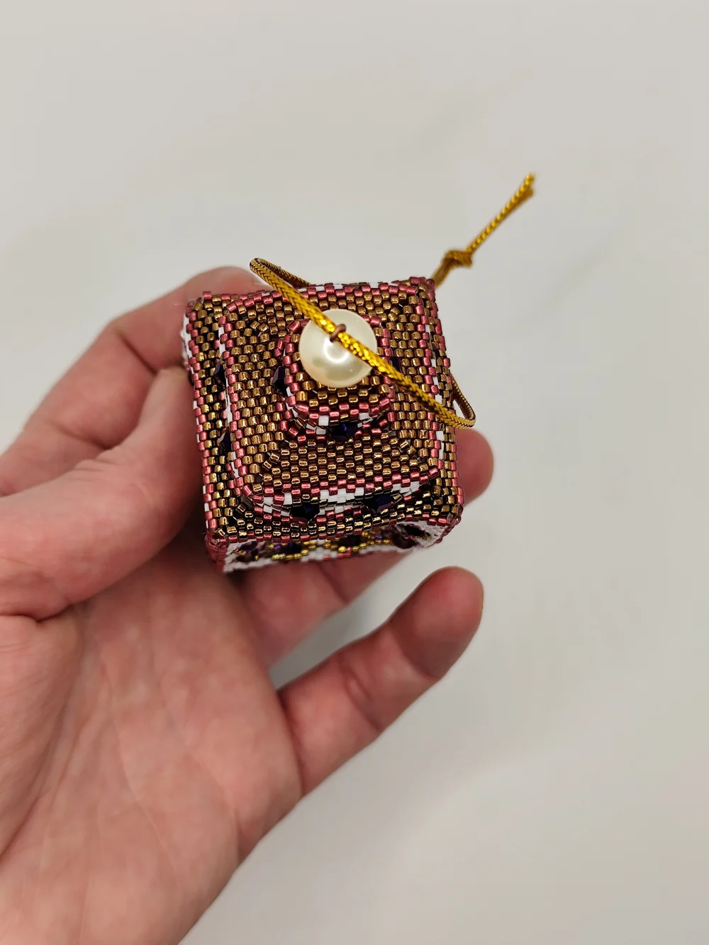 Beaded  Ornament in White, Rose Gold & Black